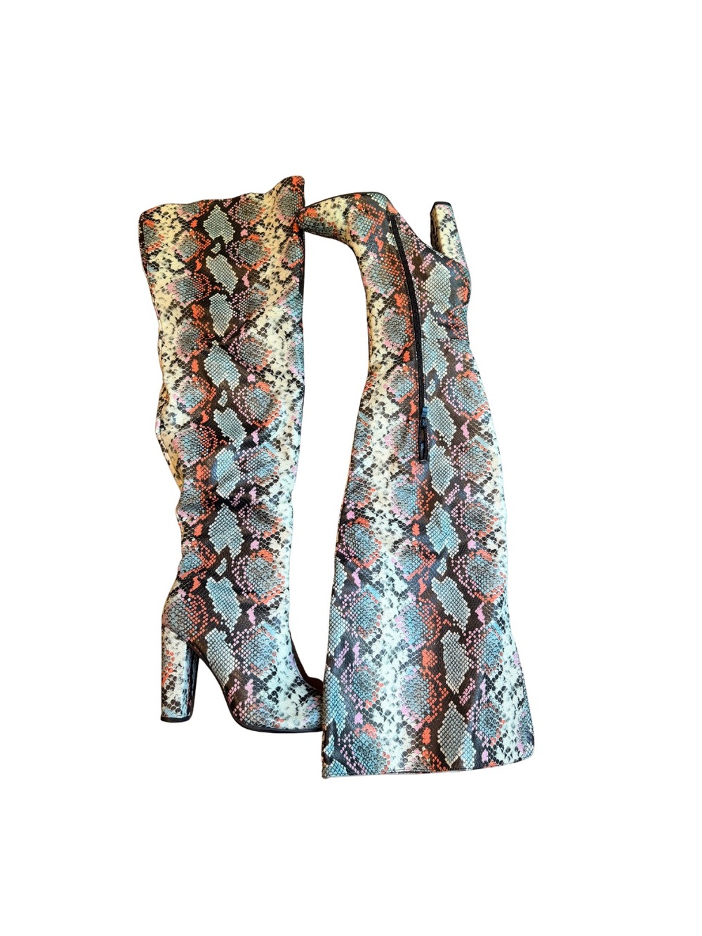 Snake Print Knee-High Boots in Multicolor